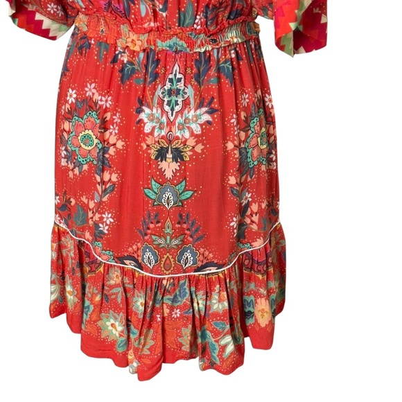 Farm Rio Floral Red Dress Anthropologie Red and White Geometric Dress XS petite - Picture 8 of 13